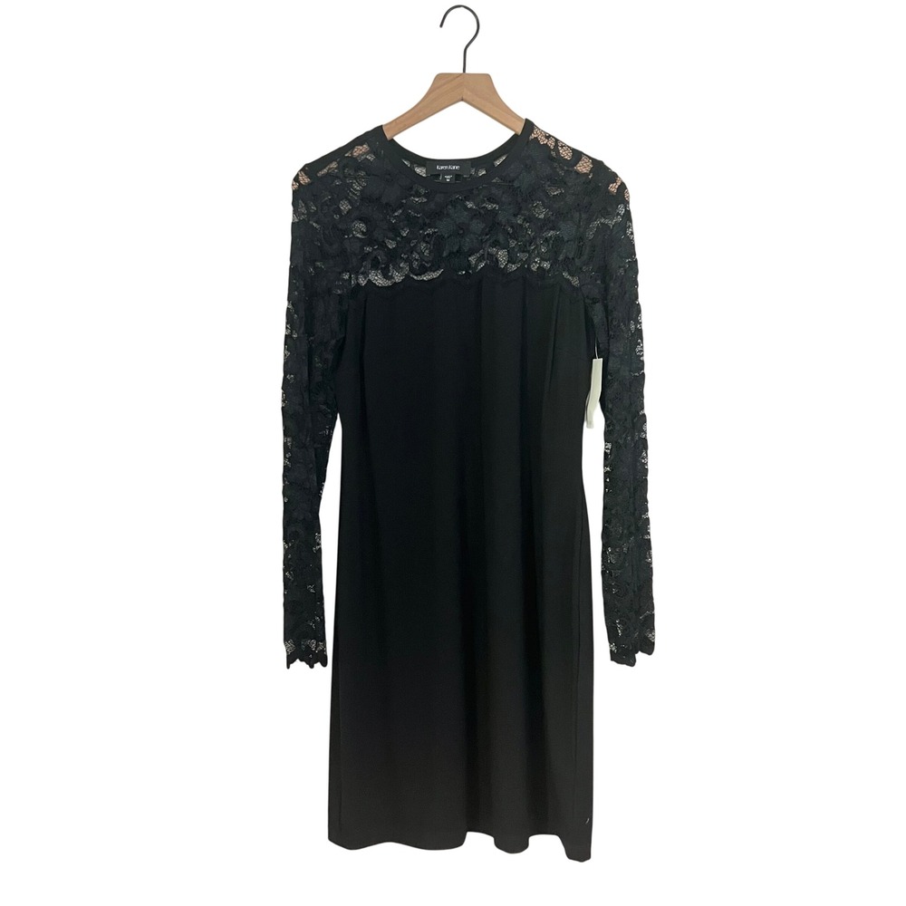 NWT Karen Kane Black Lace Long Sleeve Sheath Dress Cocktail Party Women's M - Picture 2 of 8